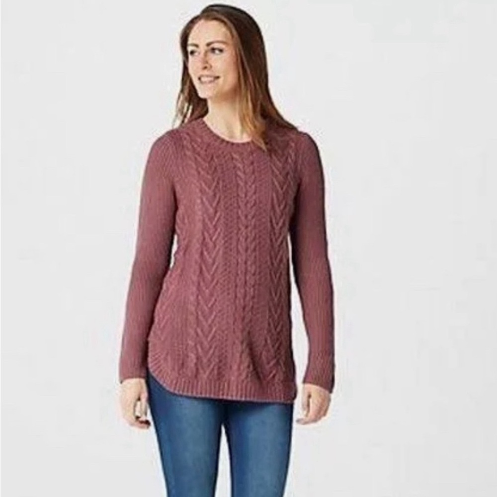 Denim & Co. Cable Knit Sweater, Dusty Rose, Large